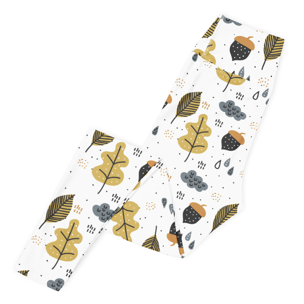 Women's Fall Leaves & Acorn Buttery Soft Yoga Leggings - Quick Drying, High Waisted Comfort