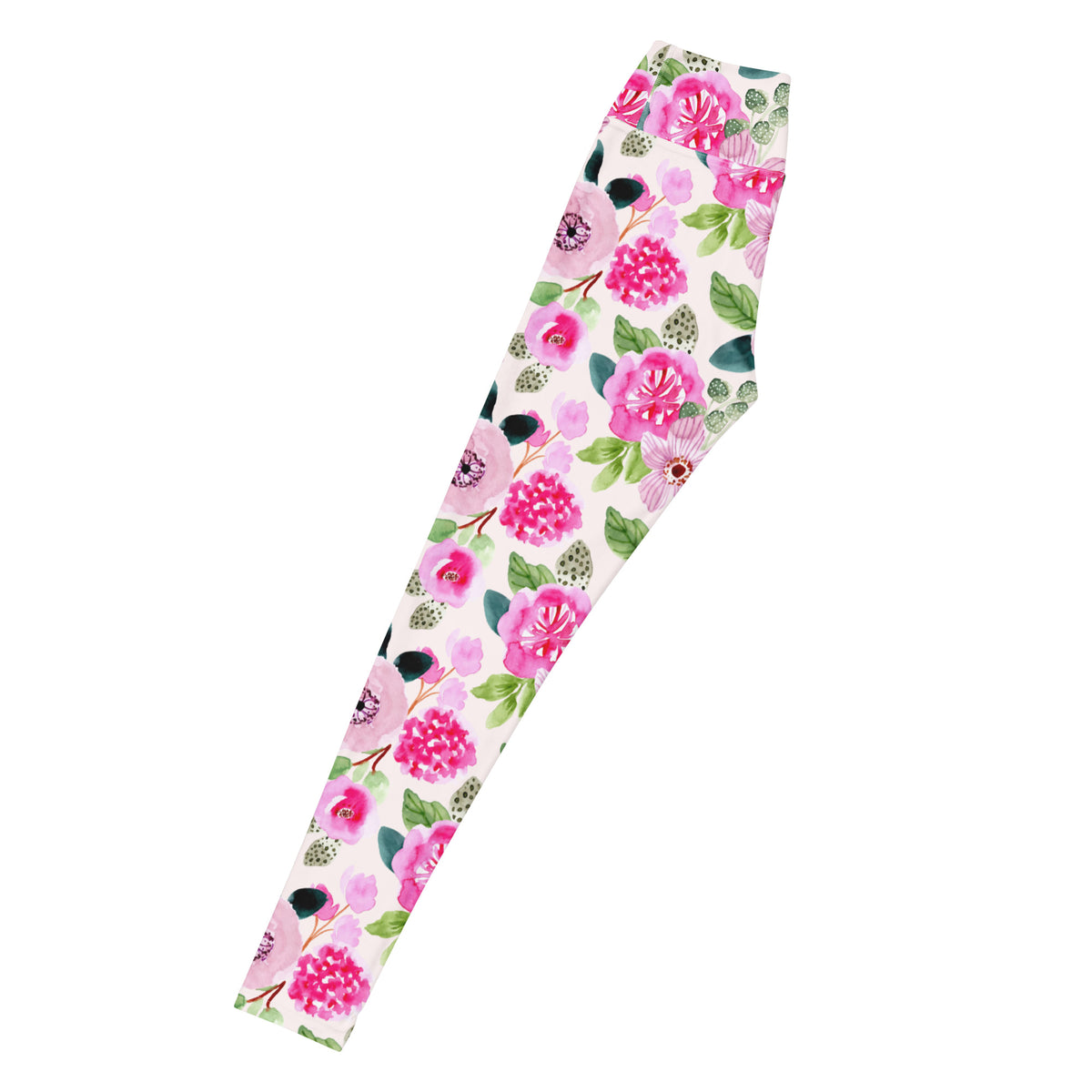 Women's Pink Watercolor Floral Buttery Soft Yoga Leggings - Quick Drying, High Waisted Comfort