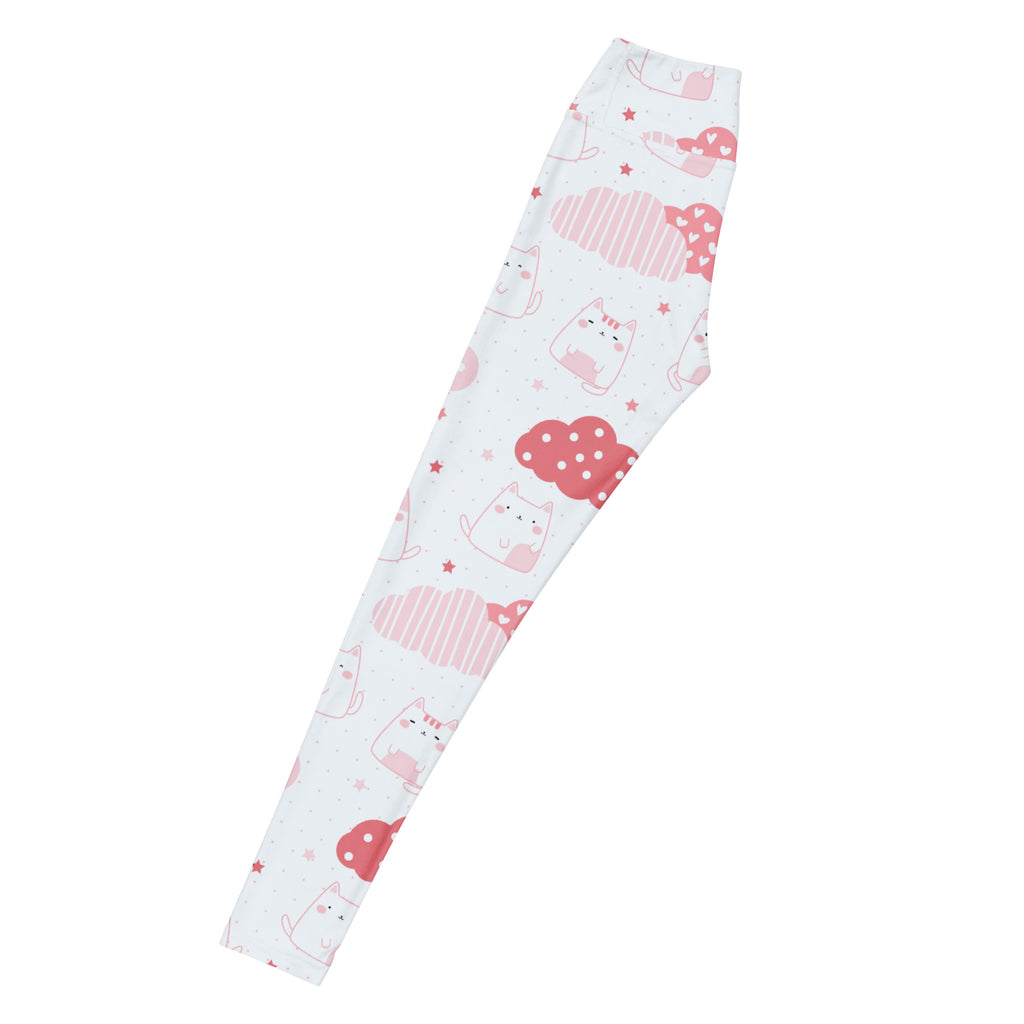 Women's Pink Cat Valentine Buttery Soft Yoga Leggings - Quick Drying, High Waisted Comfort