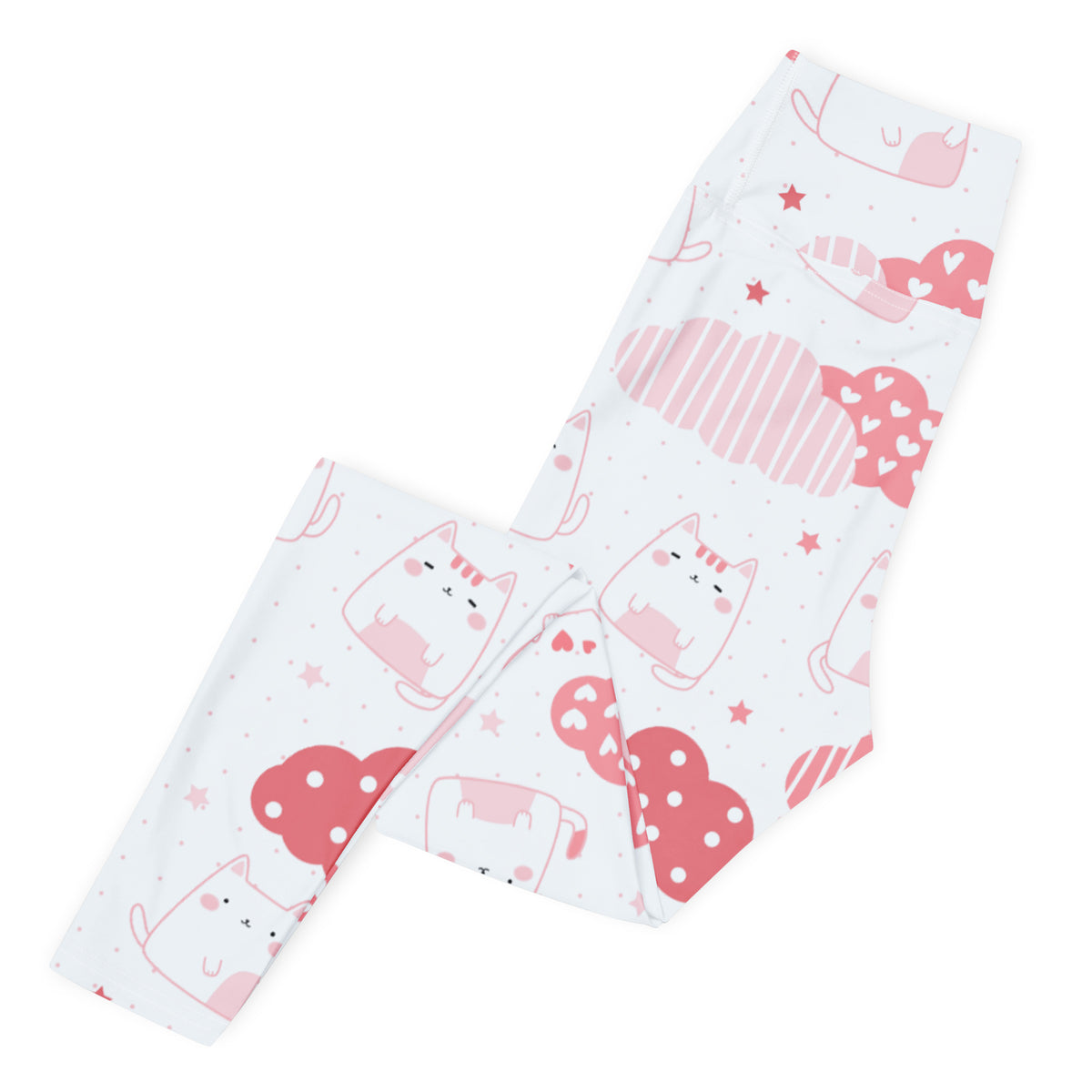 Women's Pink Cat Valentine Buttery Soft Yoga Leggings - Quick Drying, High Waisted Comfort
