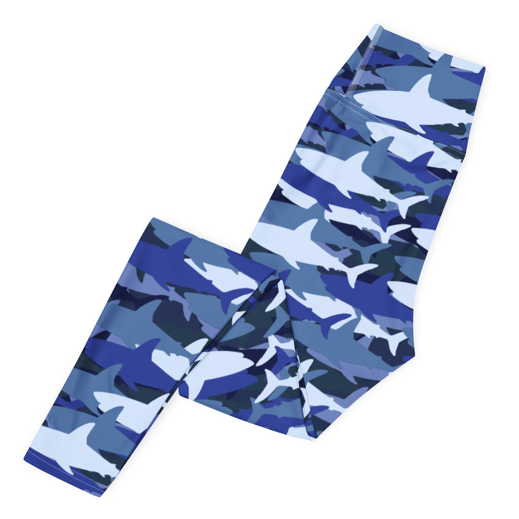 Women's Blue Shark Camouflage Buttery Soft Yoga Leggings - Quick Drying, High Waisted Comfort