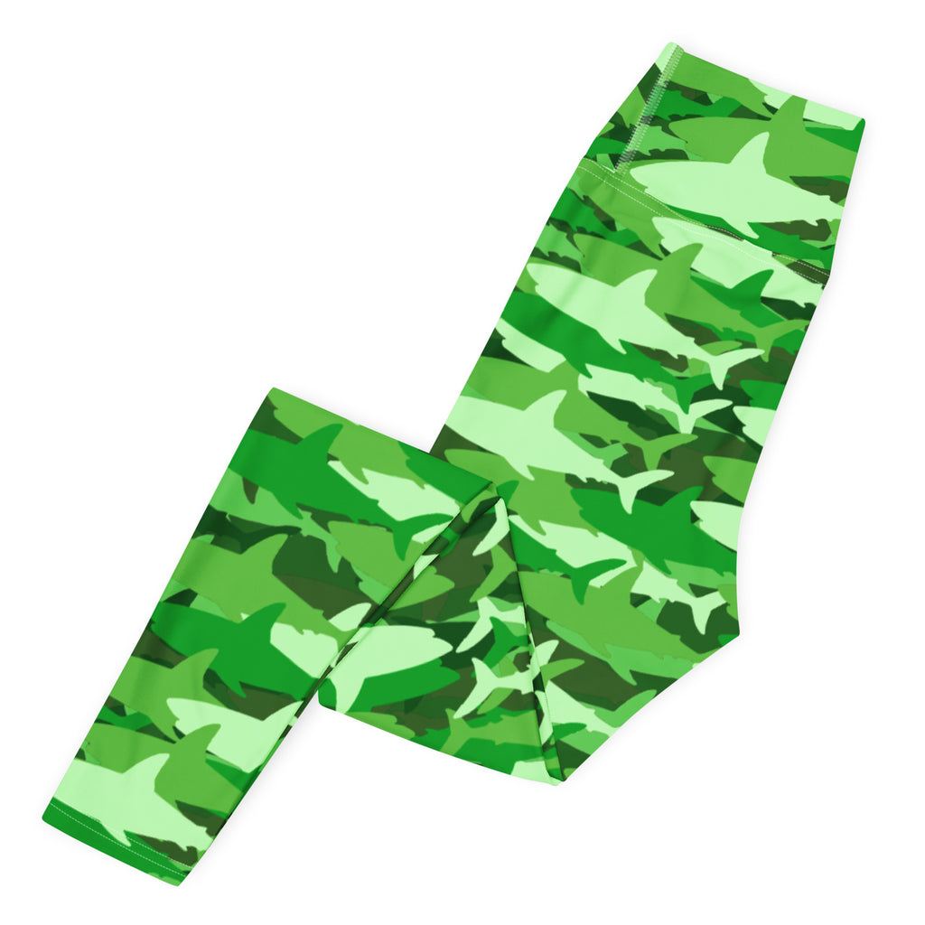 Women's Green Shark Camouflage Buttery Soft Yoga Leggings - Quick Drying, High Waisted Comfort