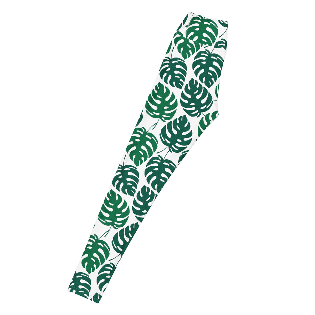 Women's Green Monstera Leaf Buttery Soft Yoga Leggings - Quick Drying, High Waisted Comfort