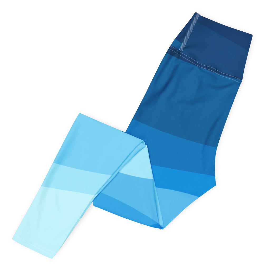 Women's Blue Ombre Ocean Waves Buttery Soft Yoga Leggings - Quick Drying, High Waisted Comfort
