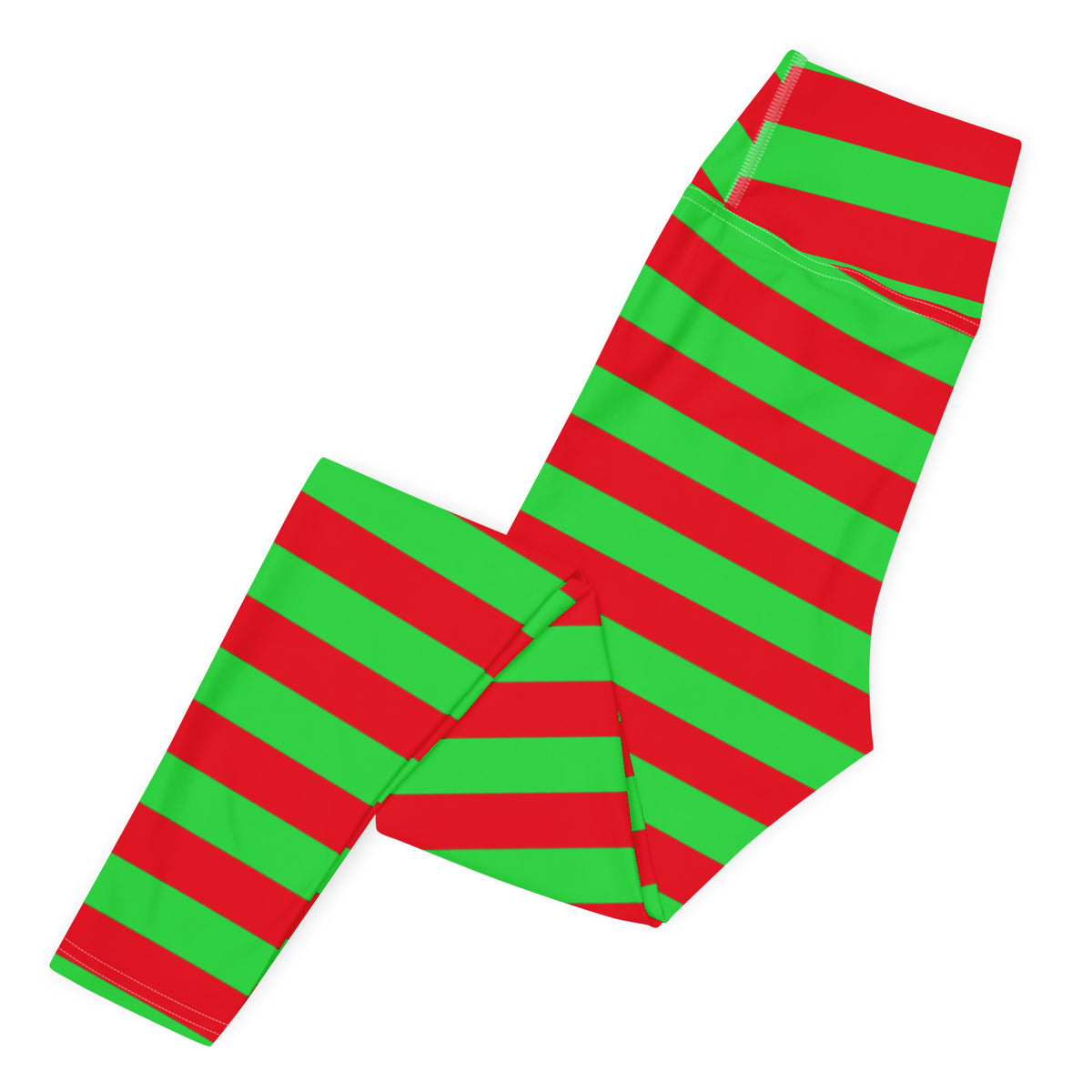 Women's Red & Green Striped Christmas Buttery Soft Yoga Leggings - Quick Drying, High Waisted Comfort