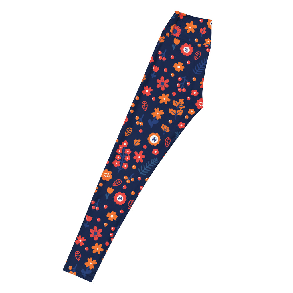 Women's Navy Floral Buttery Soft Yoga Leggings - Quick Drying, High Waisted Comfort