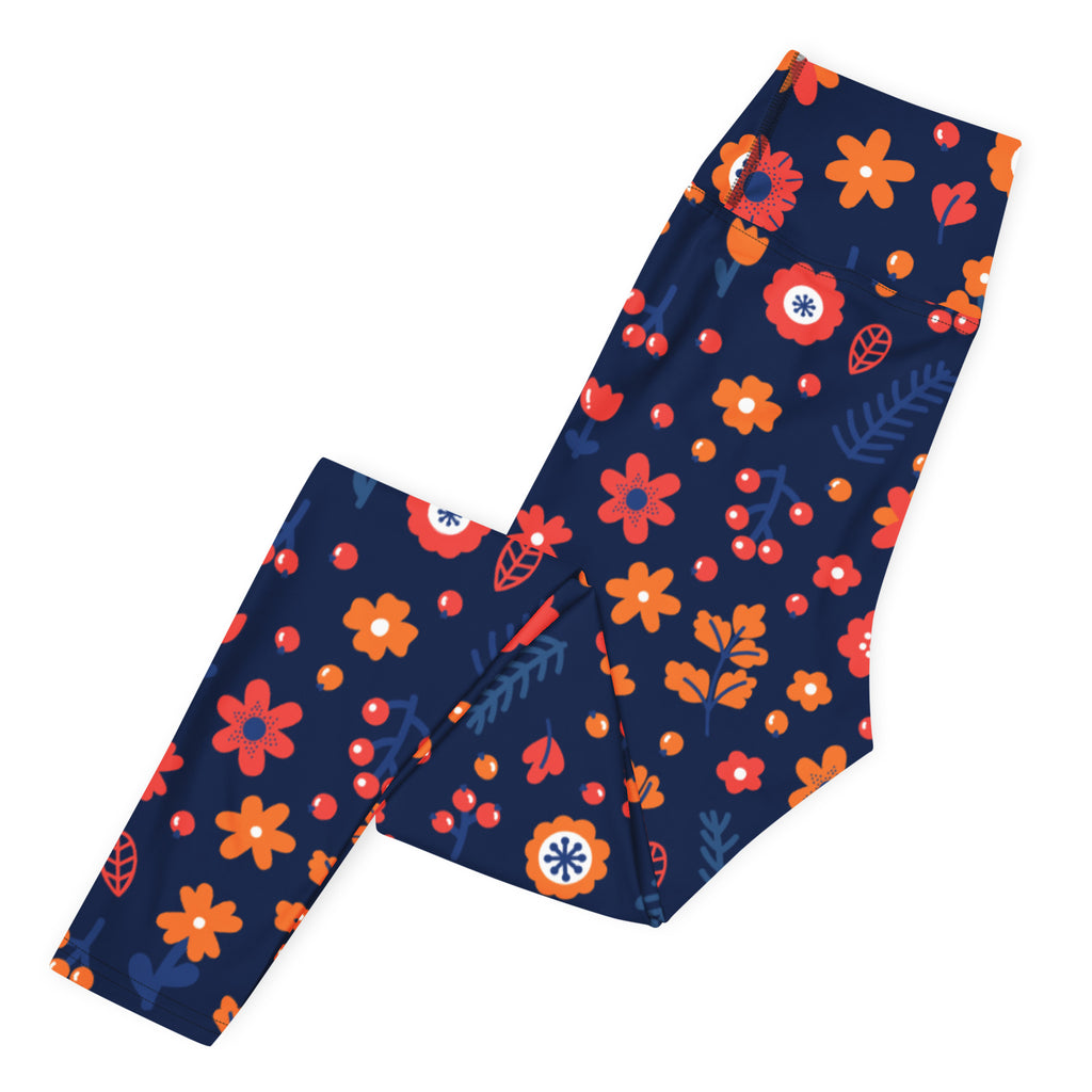 Women's Navy Floral Buttery Soft Yoga Leggings - Quick Drying, High Waisted Comfort