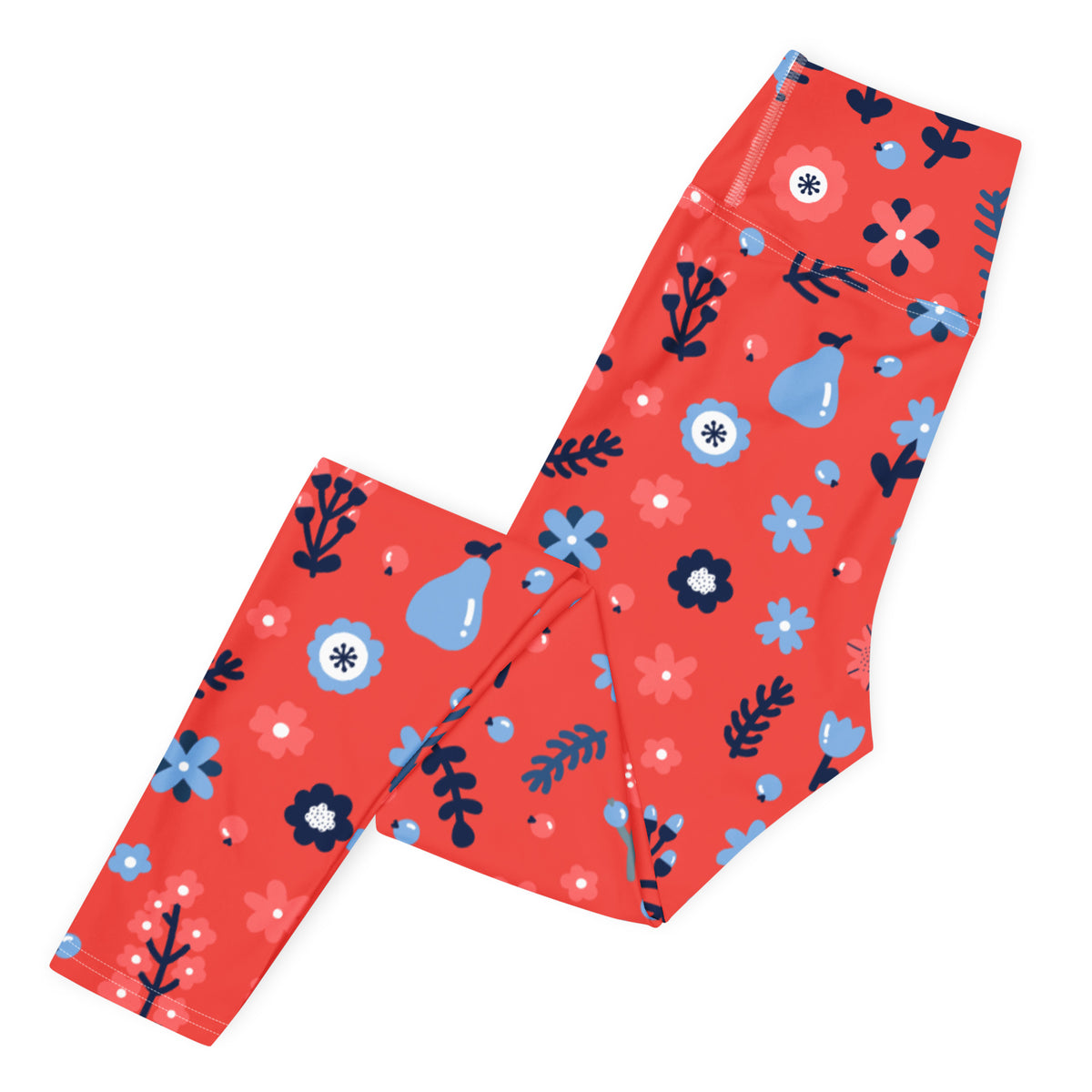 Women's Red Floral Buttery Soft Yoga Leggings - Quick Drying, High Waisted Comfort