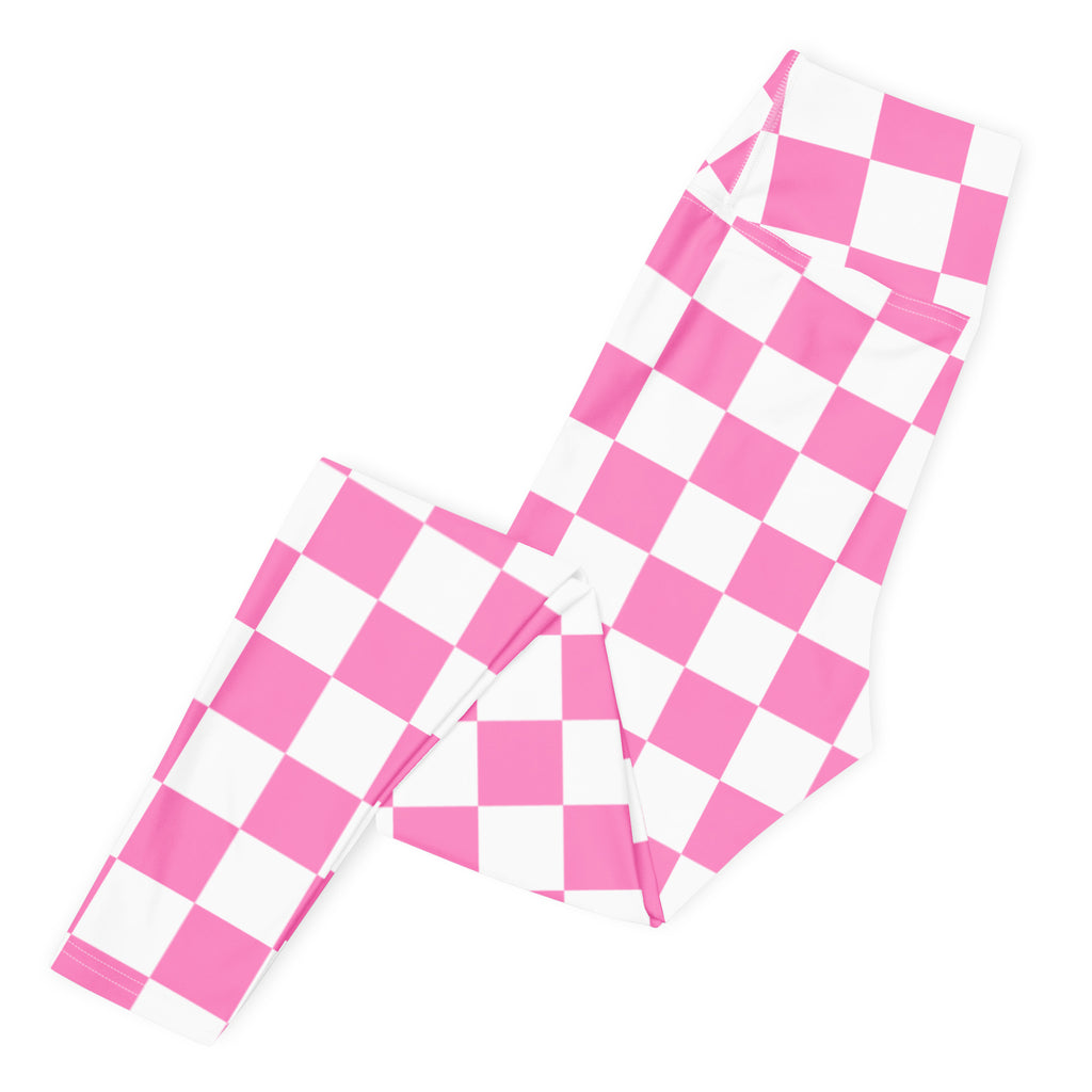 Women's Pink Checkered Buttery Soft Yoga Leggings - Quick Drying, High Waisted Comfort