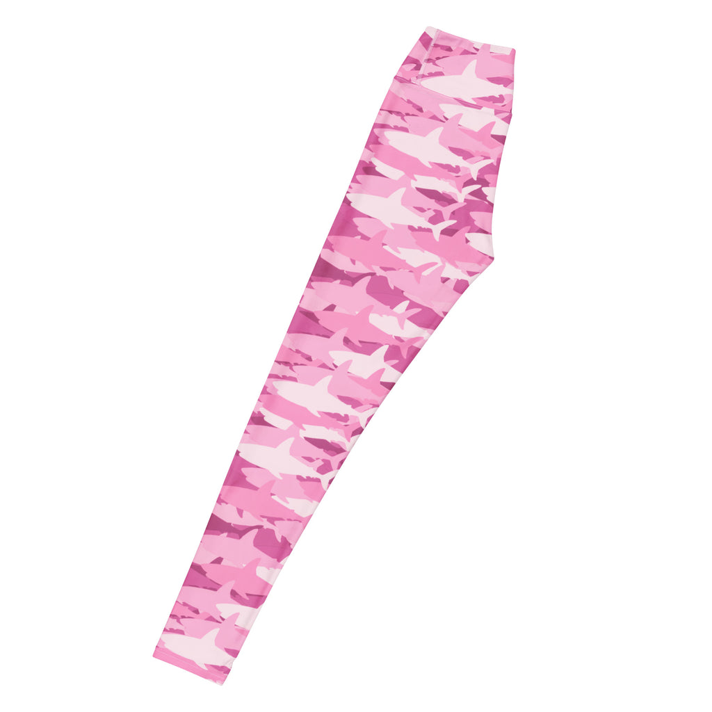 Women's Pink Shark Camouflage Buttery Soft Yoga Leggings - Quick Drying, High Waisted Comfort