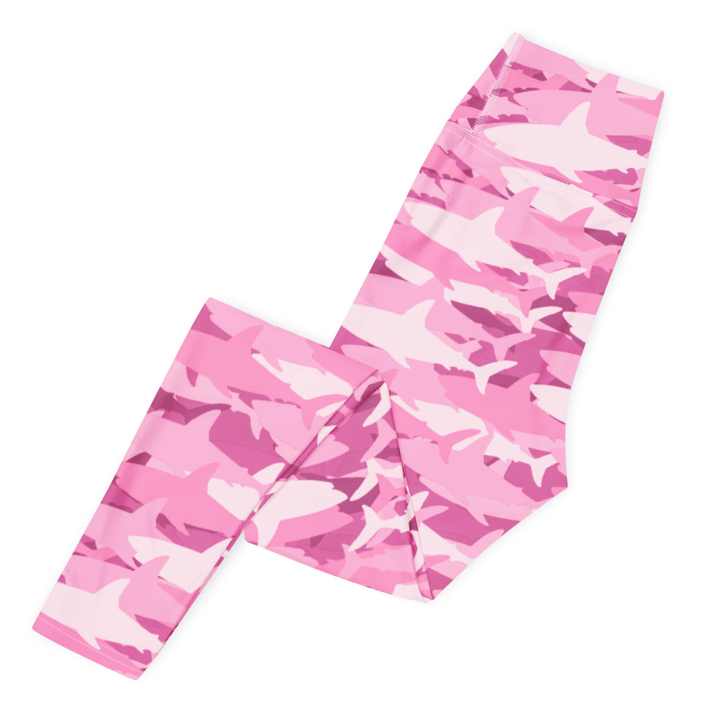 Women's Pink Shark Camouflage Buttery Soft Yoga Leggings - Quick Drying, High Waisted Comfort