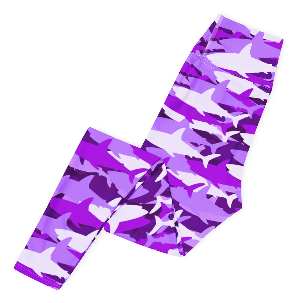Women's Purple Shark Camouflage Buttery Soft Yoga Leggings - Quick Drying, High Waisted Comfort
