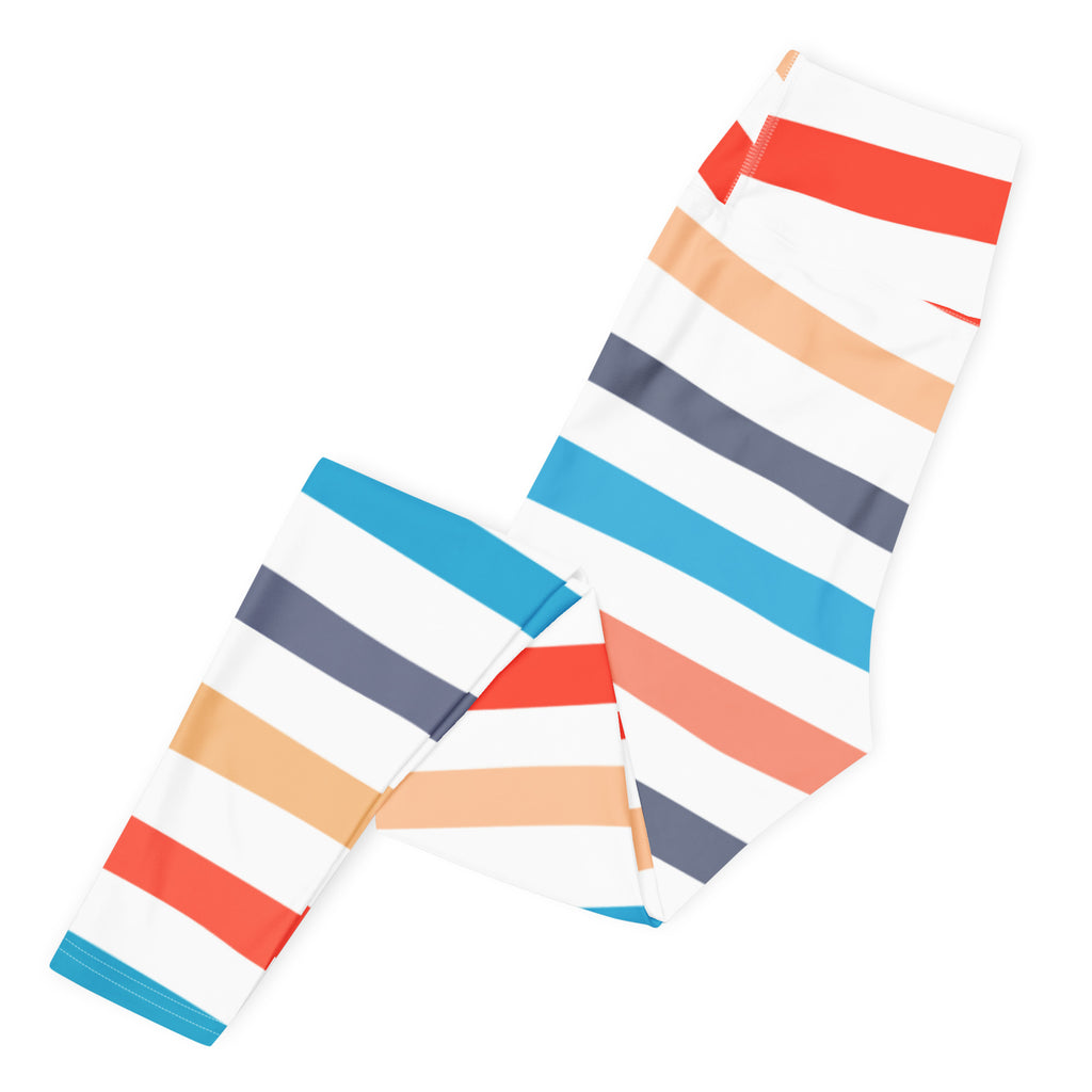 Women's Colorful Striped Beach Themed Buttery Soft Yoga Leggings - Quick Drying, High Waisted Comfort