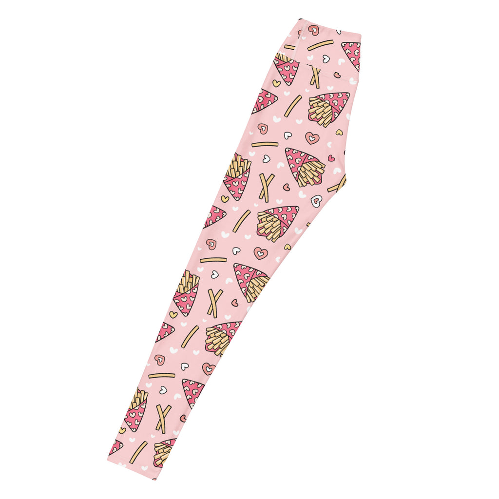 Women's Pink French Fries Buttery Soft Yoga Leggings - Quick Drying, High Waisted Comfort