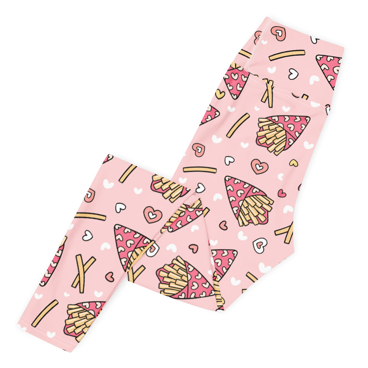 Women's Pink French Fries Buttery Soft Yoga Leggings - Quick Drying, High Waisted Comfort