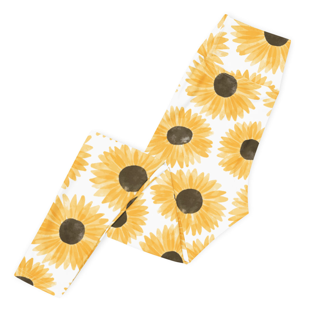 Women's Watercolor Sunflower Buttery Soft Yoga Leggings - Quick Drying, High Waisted Comfort