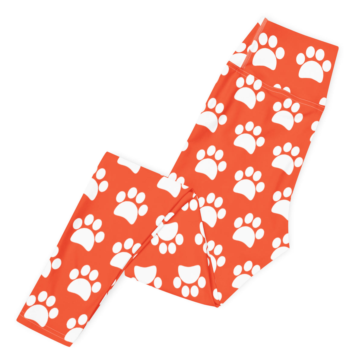 Women's Bright Orange Paw Print Buttery Soft Yoga Leggings - Quick Drying, High Waisted Comfort