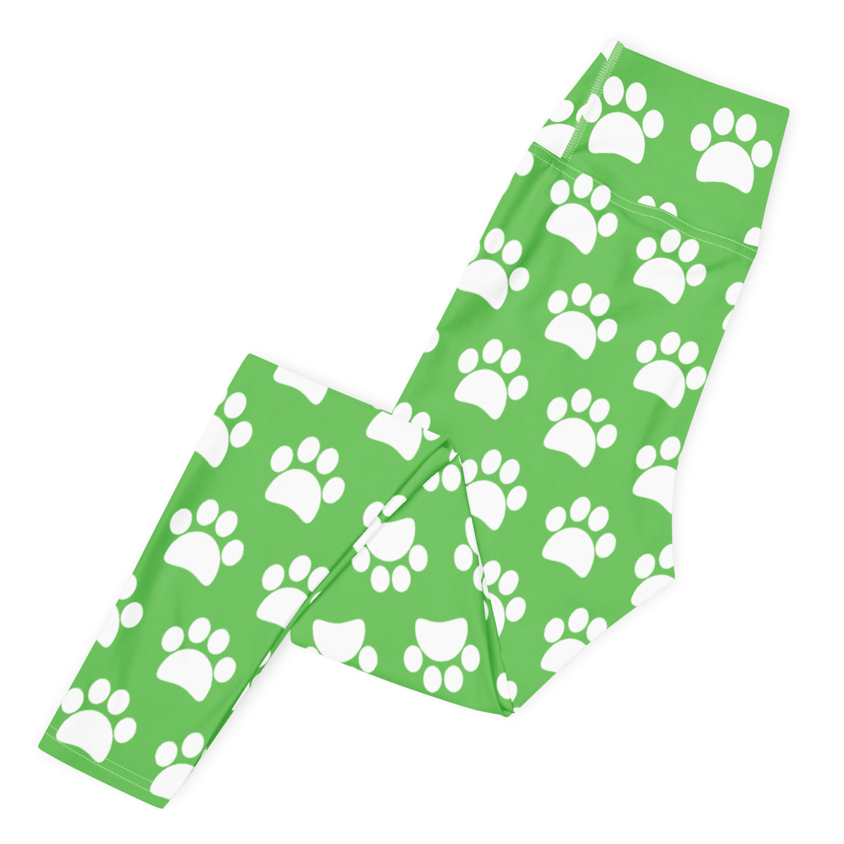 Women's Green Paw Print Buttery Soft Yoga Leggings - Quick Drying, High Waisted Comfort