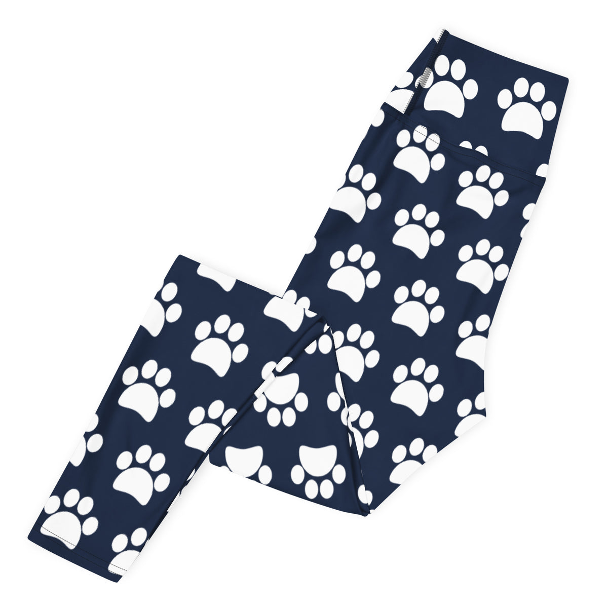 Women's Navy Blue Paw Print Buttery Soft Yoga Leggings - Quick Drying, High Waisted Comfort