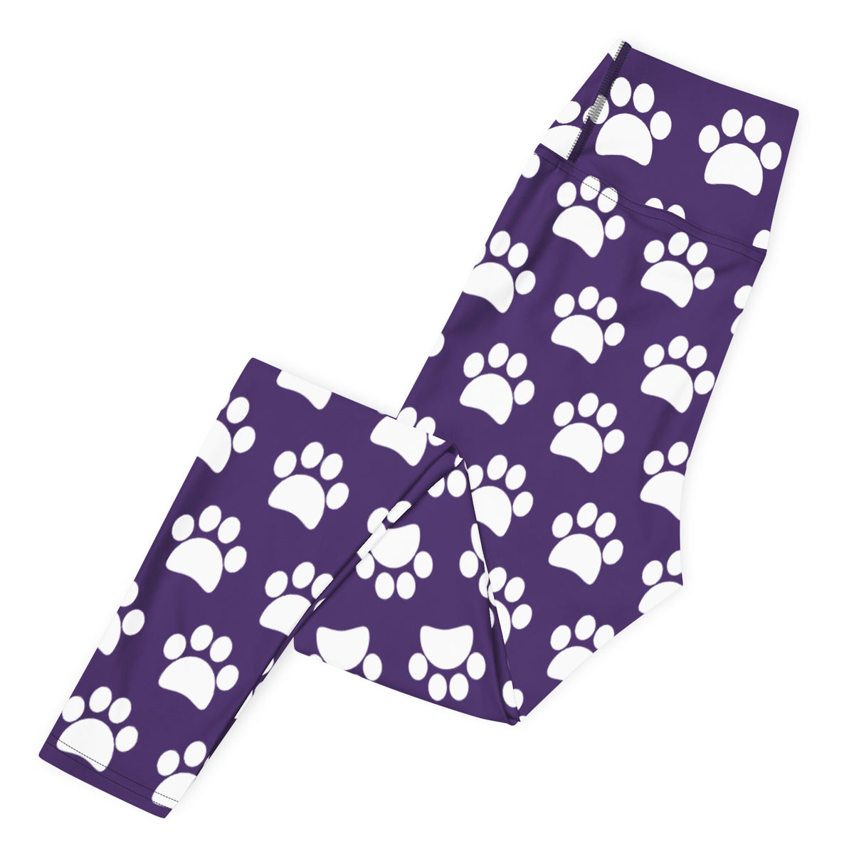 Women's Dark Purple Paw Print Buttery Soft Yoga Leggings - Quick Drying, High Waisted Comfort