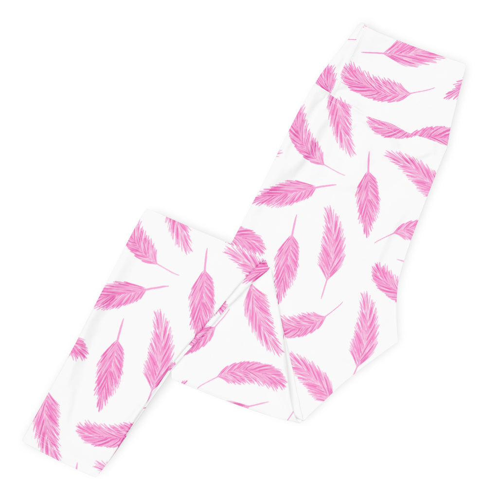 Women's Pink Flamingo Feathers Buttery Soft Yoga Leggings - Quick Drying, High Waisted Comfort
