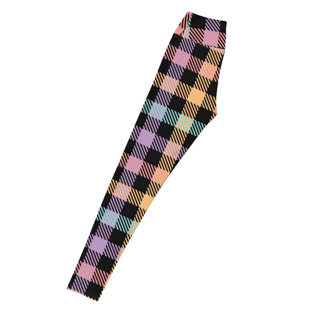 Women's Colorful Black Pastel Plaid Buttery Soft Yoga Leggings - Quick Drying, High Waisted Comfort