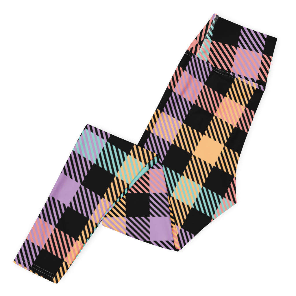 Women's Colorful Black Pastel Plaid Buttery Soft Yoga Leggings - Quick Drying, High Waisted Comfort