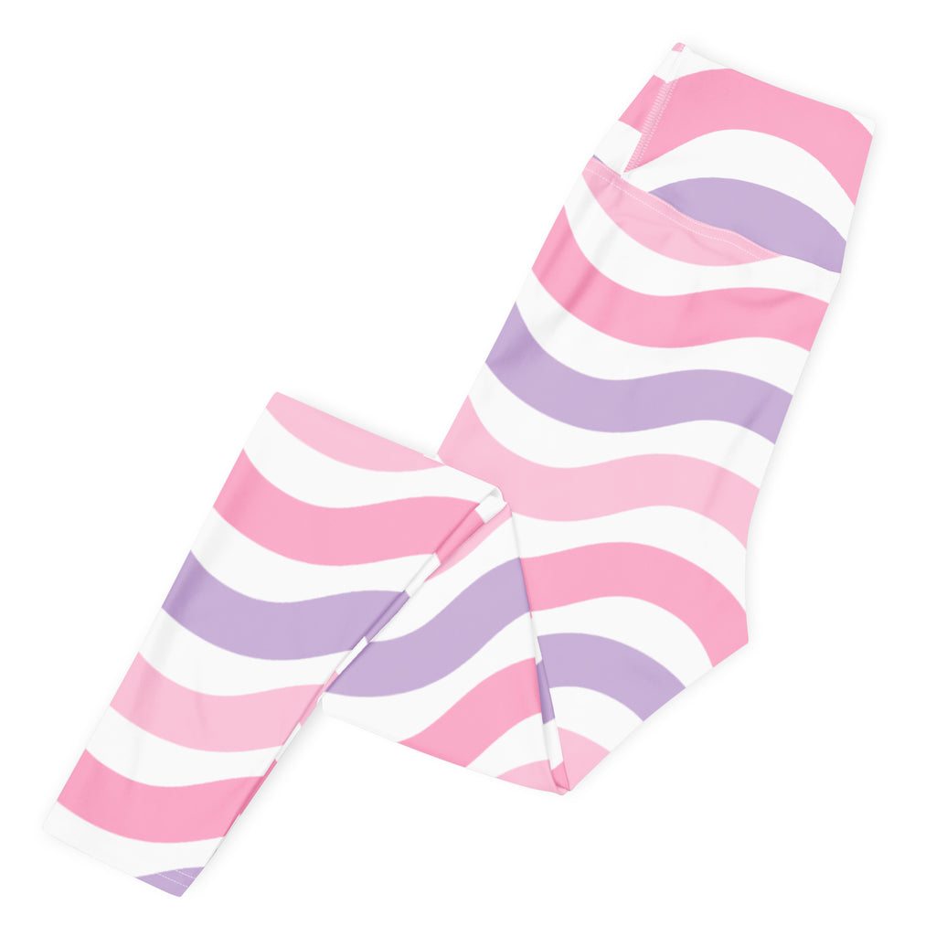 Women's Pink Purple Wavy Stripe Buttery Soft Yoga Leggings - Quick Drying, High Waisted Comfort