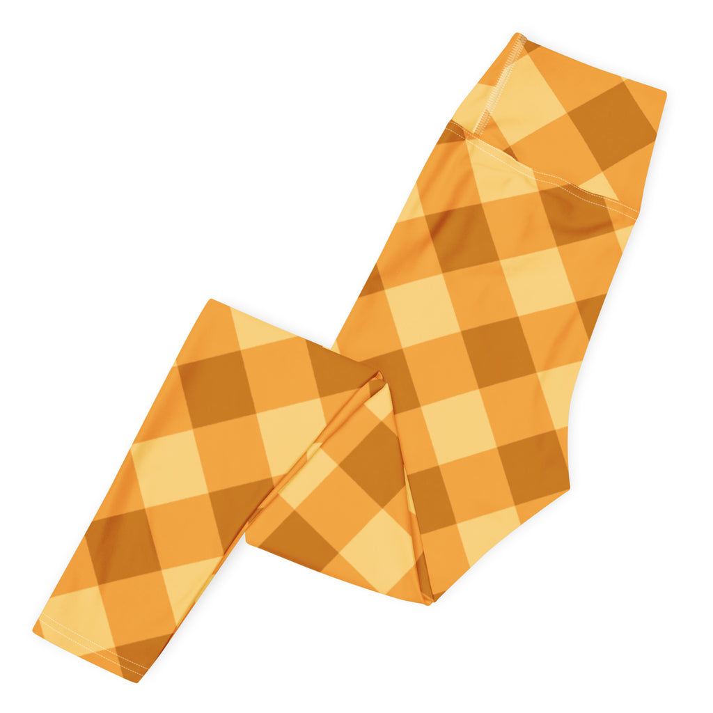 Women's Orange Plaid Buttery Soft Yoga Leggings - Quick Drying, High Waisted Comfort