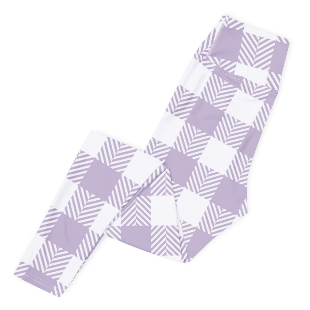 Women's Lavender Purple Plaid Buttery Soft Yoga Leggings - Quick Drying, High Waisted Comfort