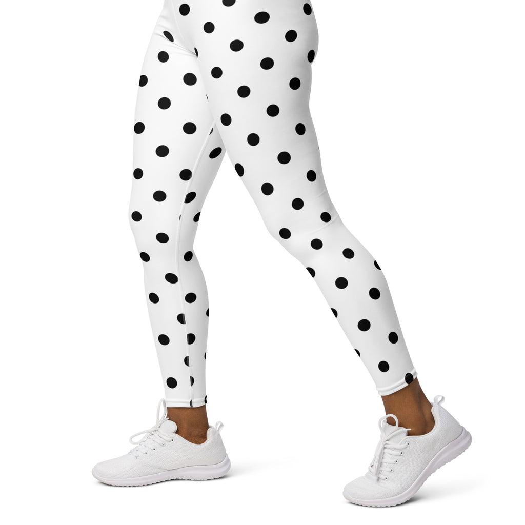 Women's White Polka Dot Buttery Soft Yoga Leggings - Quick Drying, High Waisted Comfort