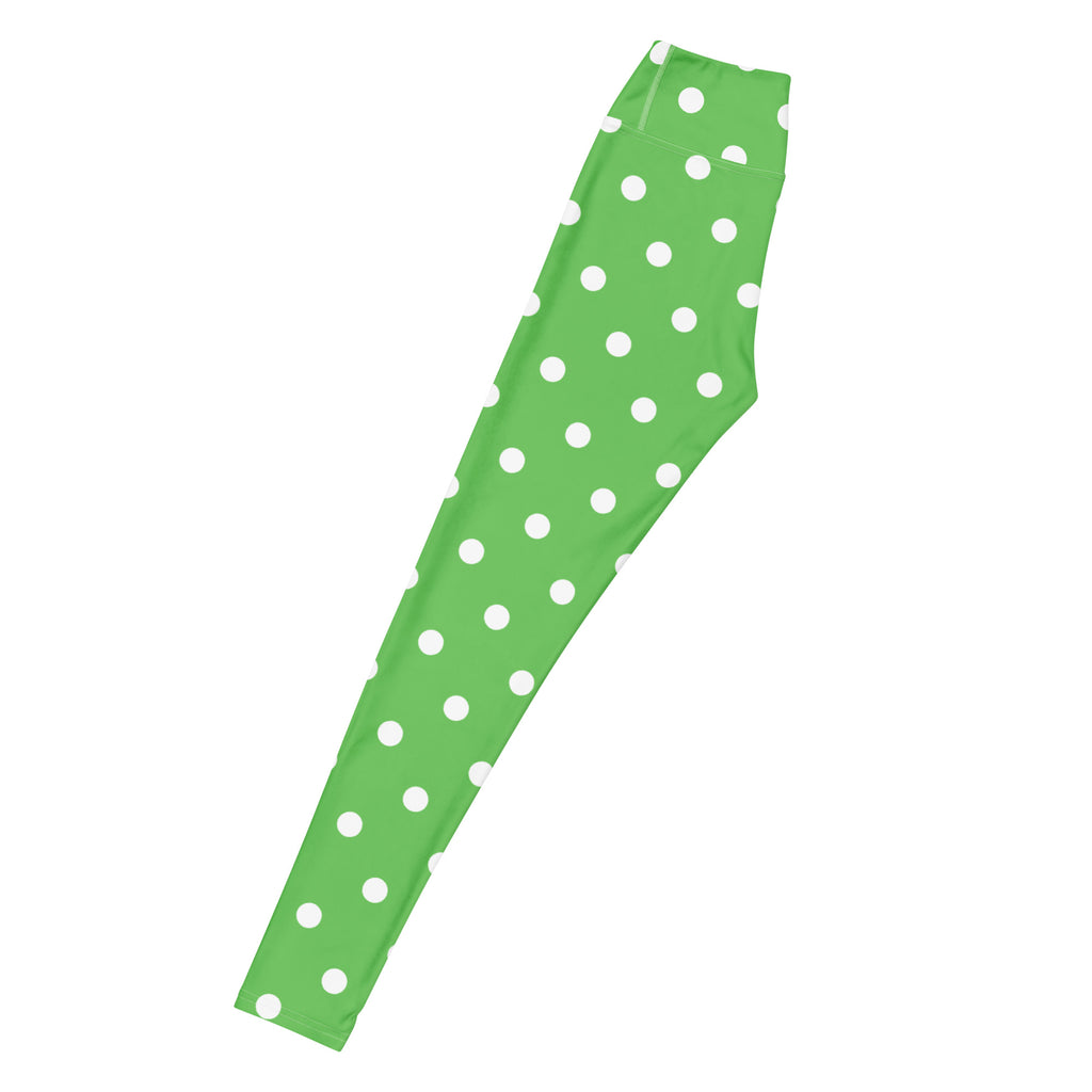 Women's Green Polka Dot Buttery Soft Yoga Leggings - Quick Drying, High Waisted Comfort