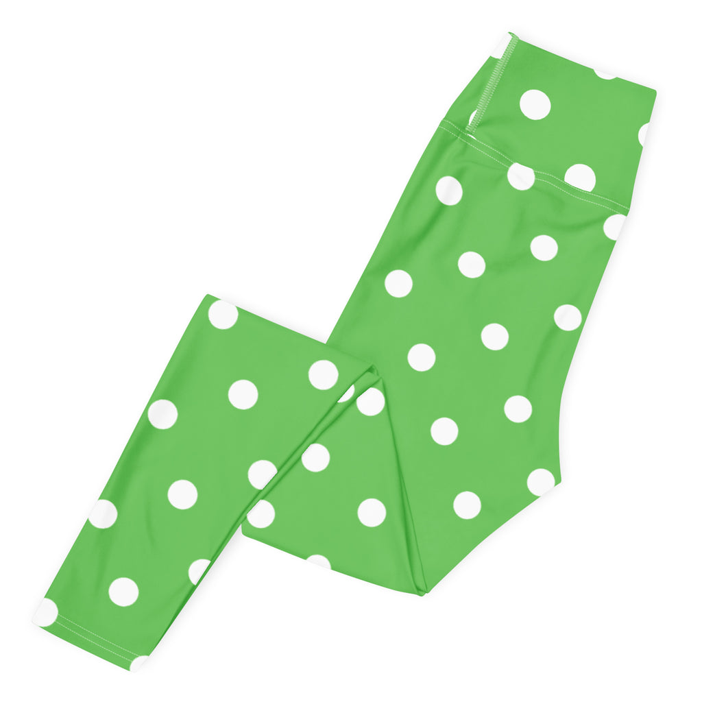 Women's Green Polka Dot Buttery Soft Yoga Leggings - Quick Drying, High Waisted Comfort