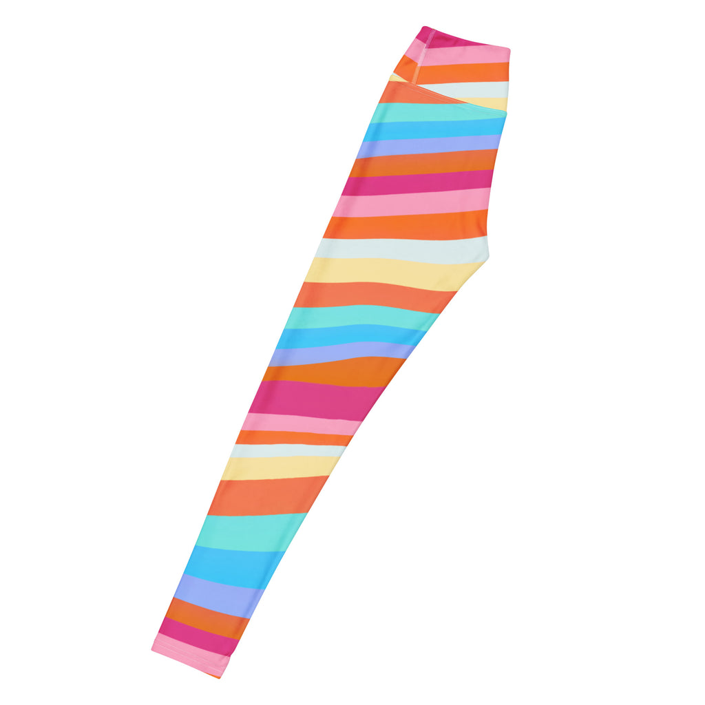 Women's Sand Rainbow Stripe Buttery Soft Yoga Leggings - Quick Drying, High Waisted Comfort