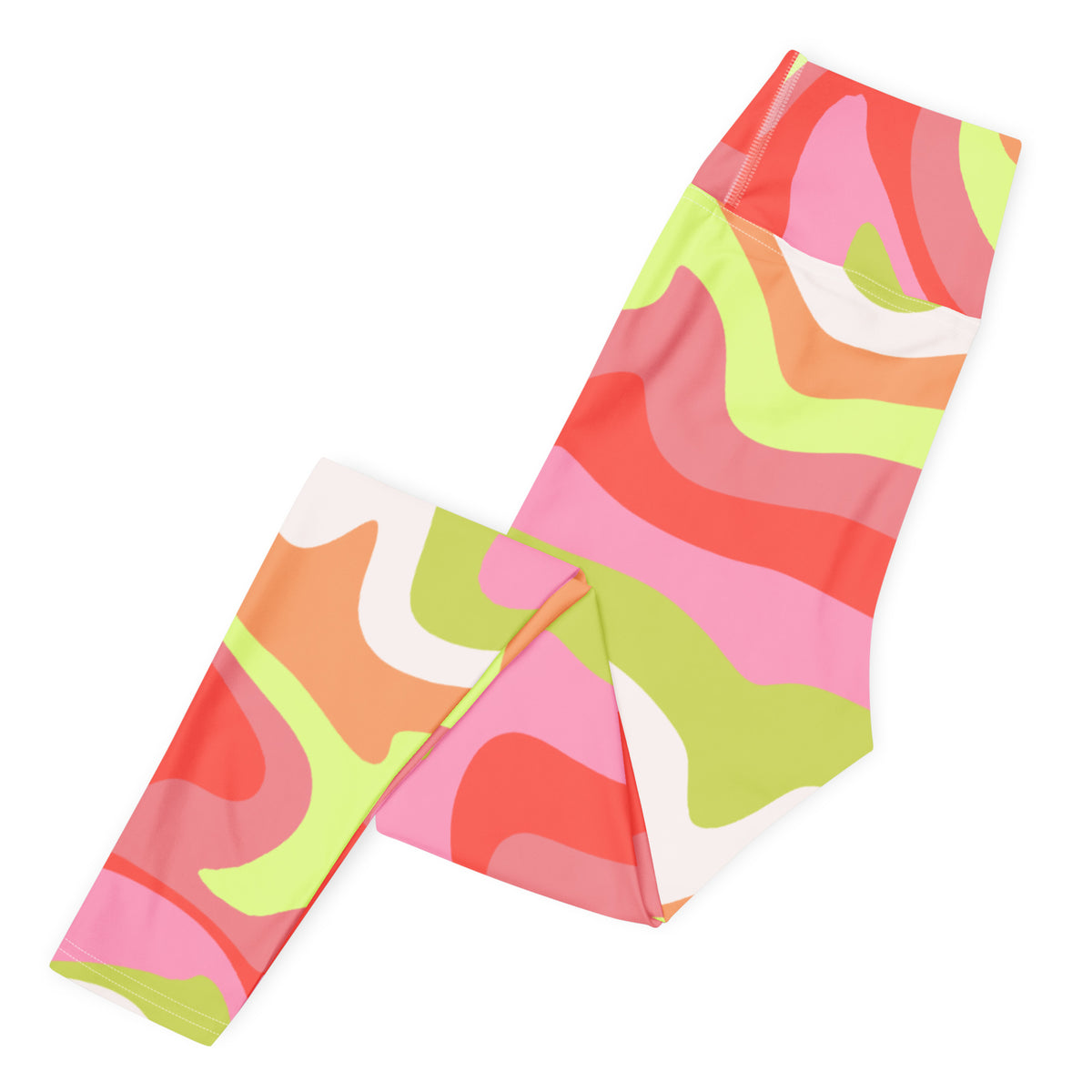 Women's Pink Green Retro Swirl Buttery Soft Yoga Leggings - Quick Drying, High Waisted Comfort