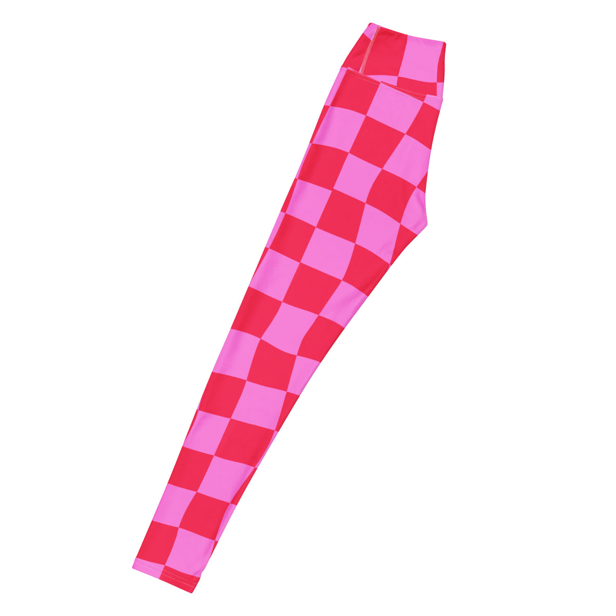 Women's Hot Pink Wavy Checkered Buttery Soft Yoga Leggings - Quick Drying, High Waisted Comfort