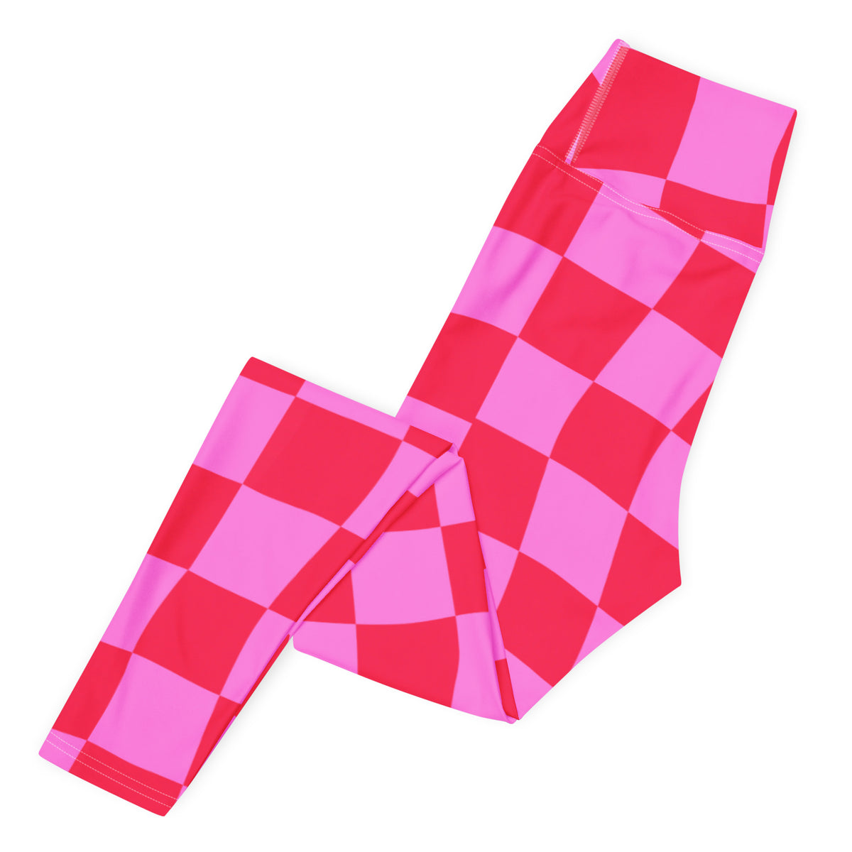 Women's Hot Pink Wavy Checkered Buttery Soft Yoga Leggings - Quick Drying, High Waisted Comfort
