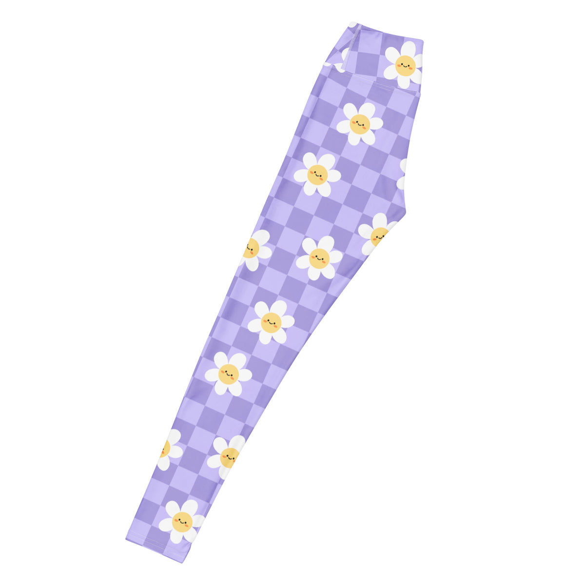 Women's Purple Daisy Checkered Buttery Soft Yoga Leggings - Quick Drying, High Waisted Comfort