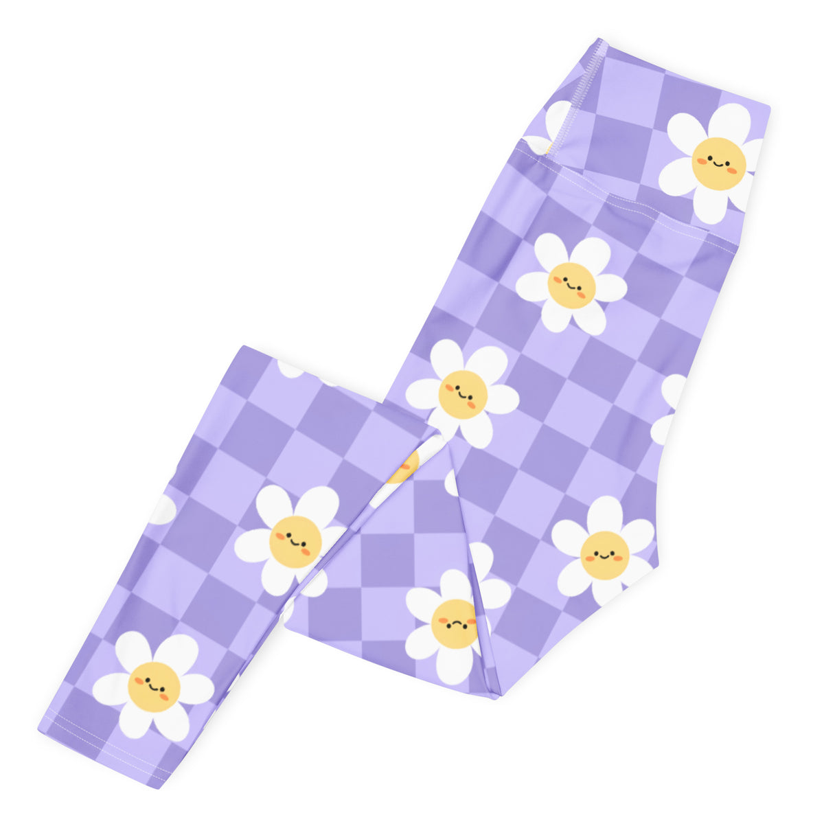 Women's Purple Daisy Checkered Buttery Soft Yoga Leggings - Quick Drying, High Waisted Comfort