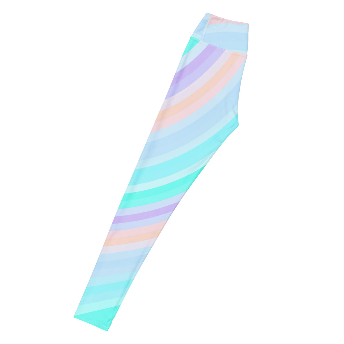 Women's Pastel Blue Rainbow Striped Buttery Soft Yoga Leggings - Quick Drying, High Waisted Comfort