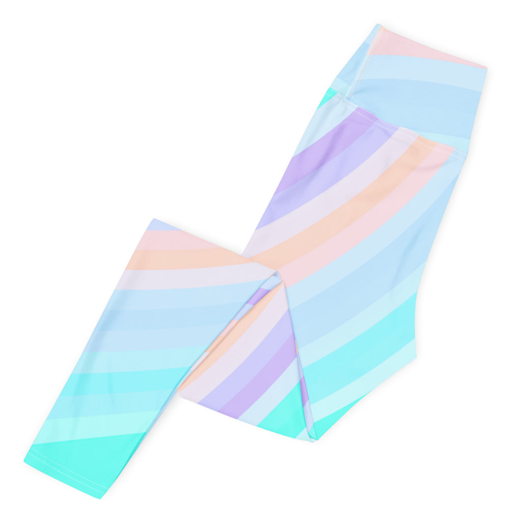 Women's Pastel Blue Rainbow Striped Buttery Soft Yoga Leggings - Quick Drying, High Waisted Comfort
