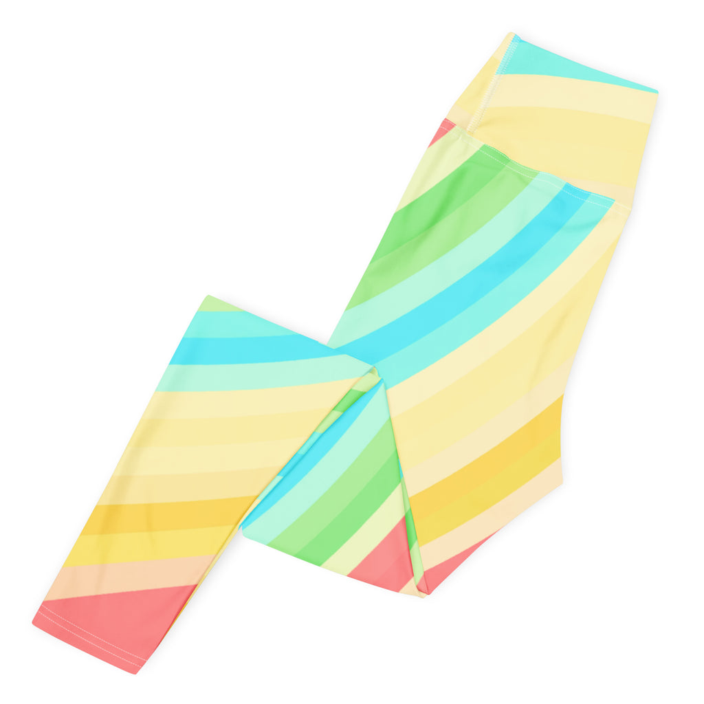 Women's Sand Rainbow Striped Buttery Soft Yoga Leggings - Quick Drying, High Waisted Comfort