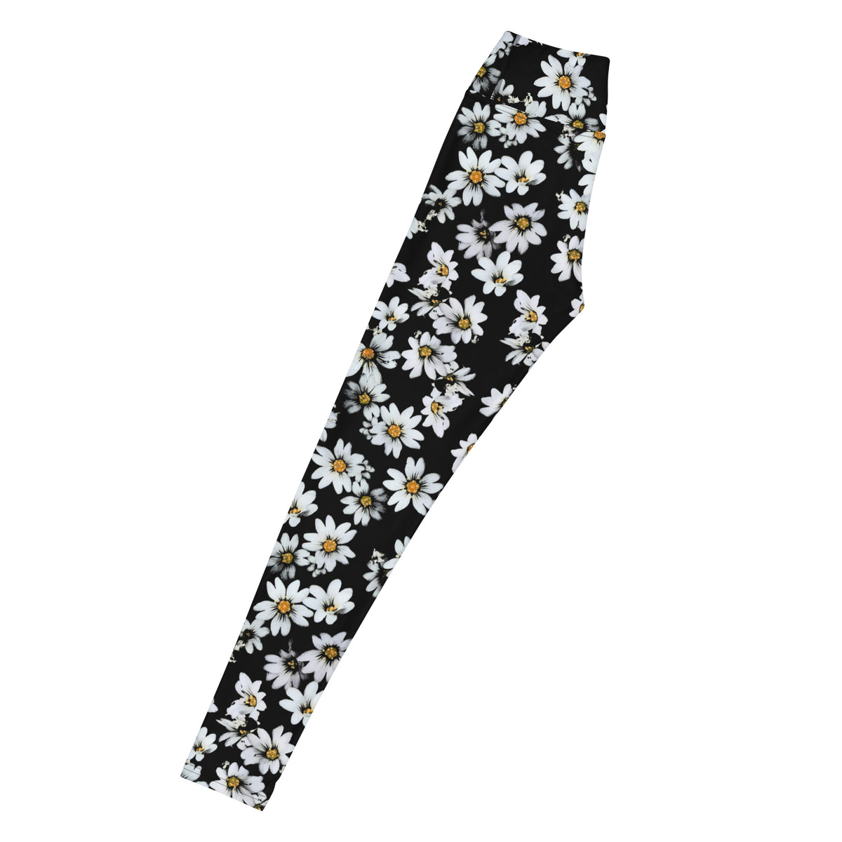 Women's Black Daisy Floral Buttery Soft Yoga Leggings - Quick Drying, High Waisted Comfort