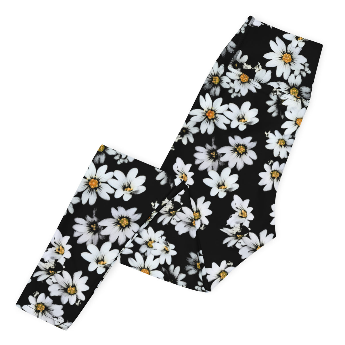 Women's Black Daisy Floral Buttery Soft Yoga Leggings - Quick Drying, High Waisted Comfort