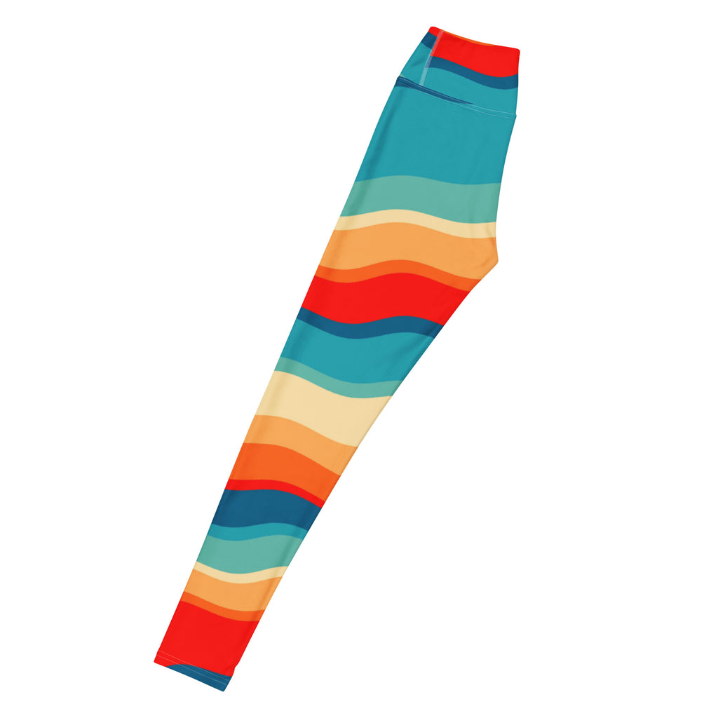 Women's Colorful Retro Wavy Stripe Buttery Soft Yoga Leggings - Quick Drying, High Waisted Comfort