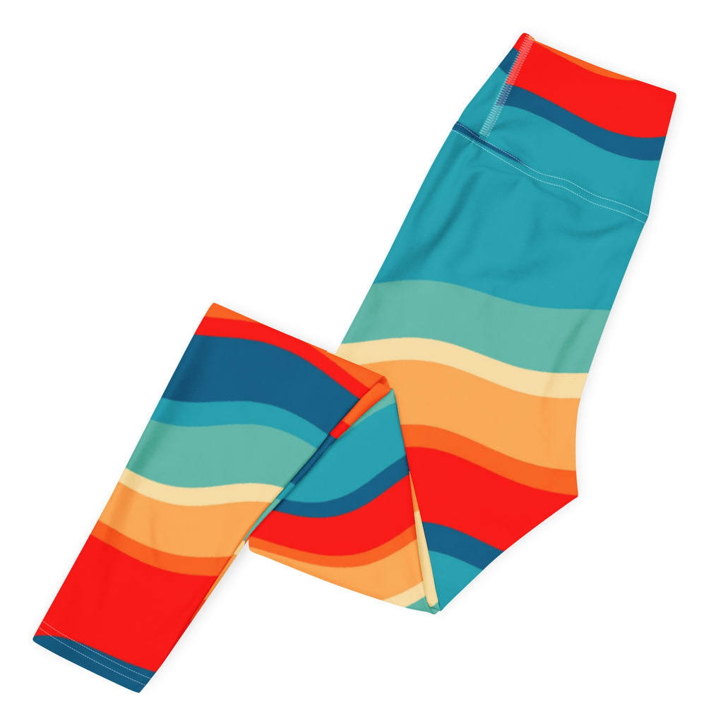 Women's Colorful Retro Wavy Stripe Buttery Soft Yoga Leggings - Quick Drying, High Waisted Comfort
