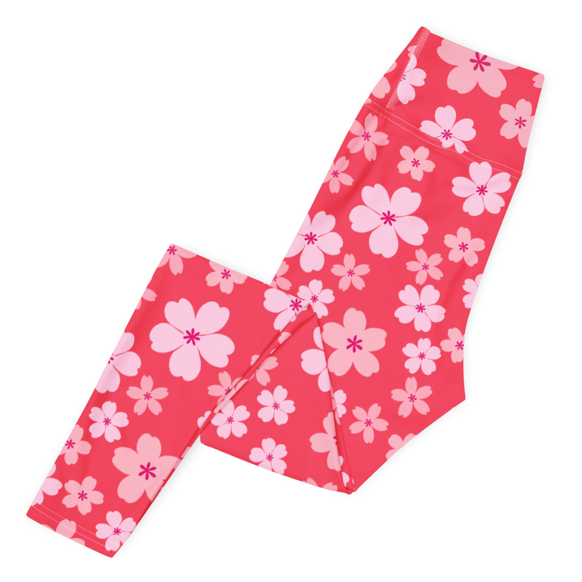 Women's Bright Pink Cherry Blossom Buttery Soft Yoga Leggings - Quick Drying, High Waisted Comfort