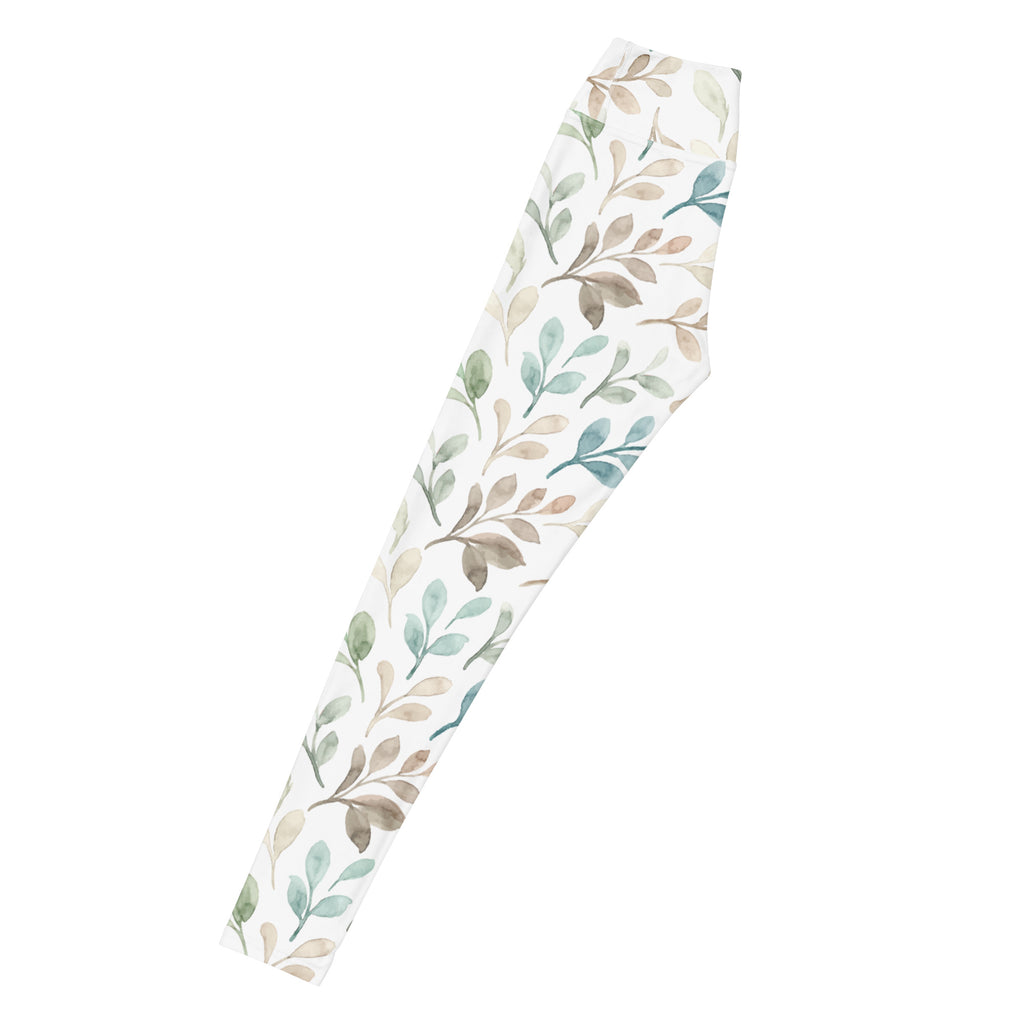 Women's Watercolor Leaf Buttery Soft Yoga Leggings - Quick Drying, High Waisted Comfort
