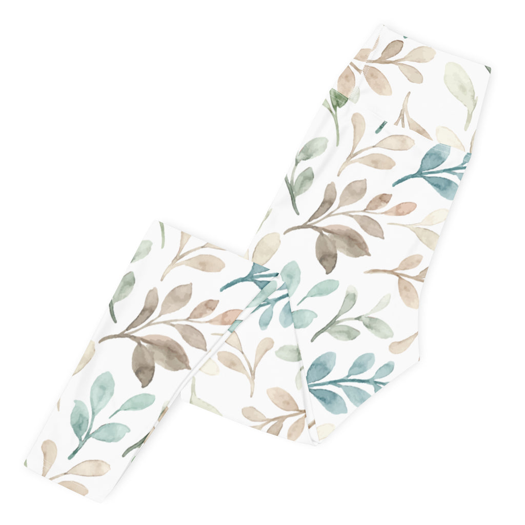 Women's Watercolor Leaf Buttery Soft Yoga Leggings - Quick Drying, High Waisted Comfort