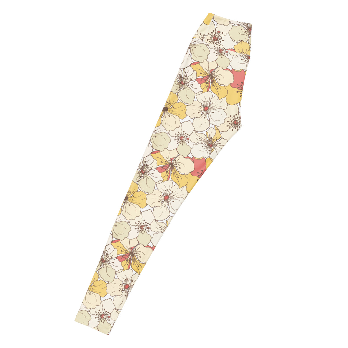 Women's Vintage Cream Floral Buttery Soft Yoga Leggings - Quick Drying, High Waisted Comfort